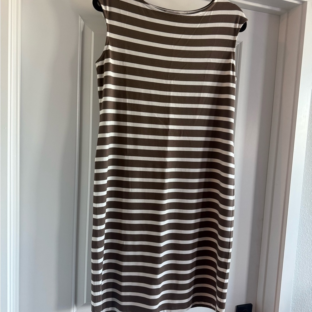 Chico's Brown and White Striped Midi Dress